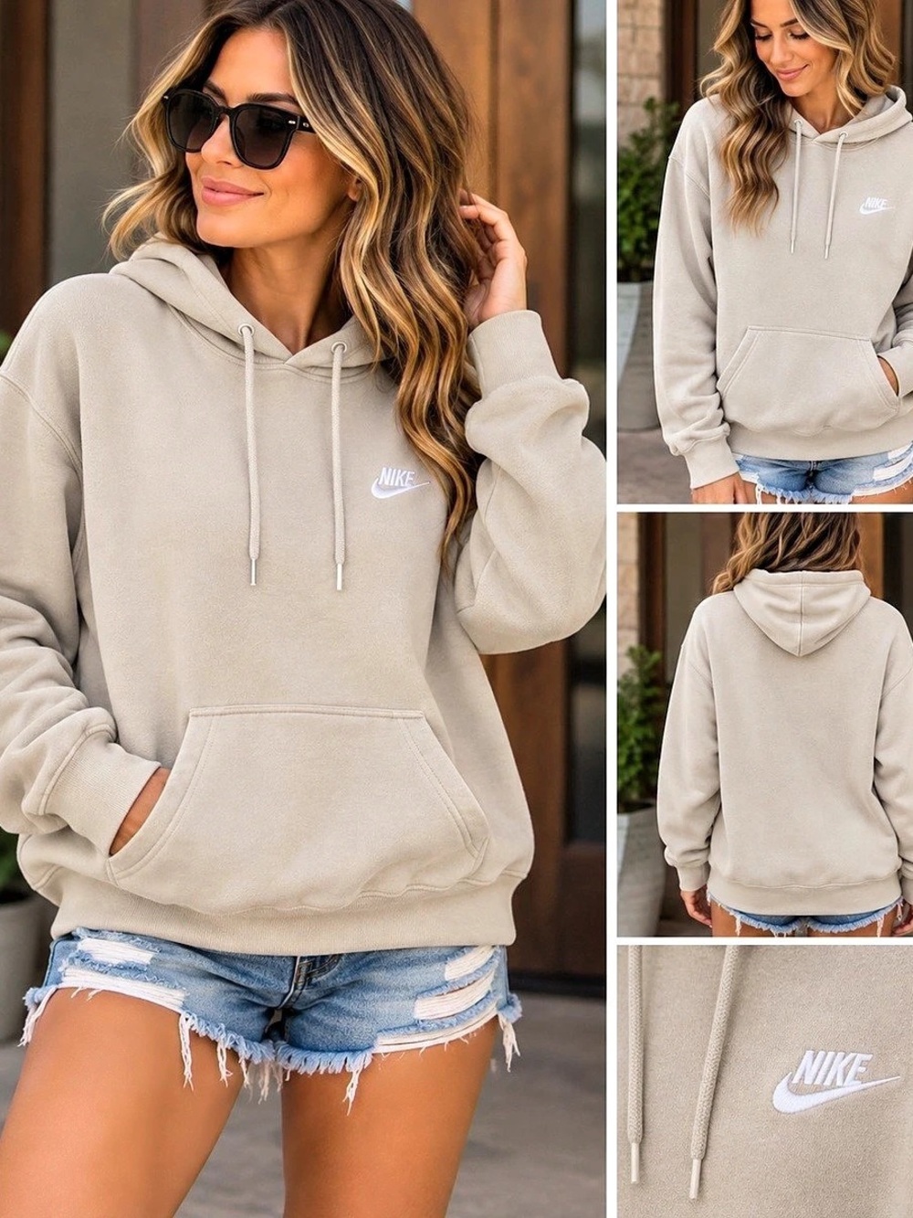 Nike Fleece Oversized Pullover Hoodie Beige
